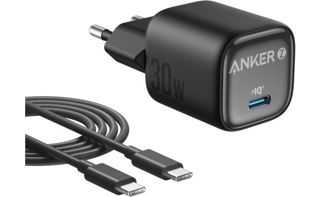 Anker Zolo 30W Compact GaN Charger, PIQ 3.0 PPS Fast Charging, Exclusive Low-Temperature Technology, Ultra-Safe and Portable, For iPhone, iPad, Samsung, Pixel, and More (USB-C Cable Included) - Black